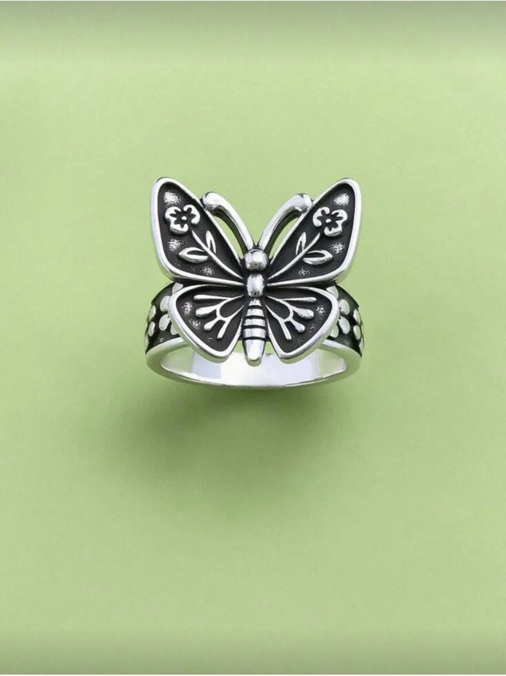 🌺 New Sterling Silver Butterfly Statement Ring - Black & Silver #8
